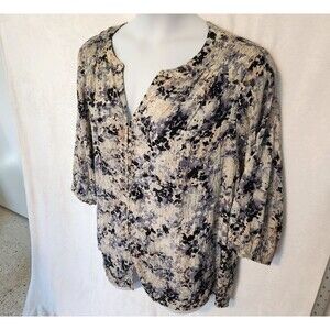 Rose + Olive Women's 3X Top Blouse Boho Tunic Top Floral 3/4 Sleeve Ruched Yoke